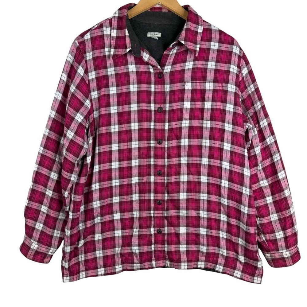 L.L. Bean Women's Fleece-Lined Flannel Button Down Shirt size Large Red/White